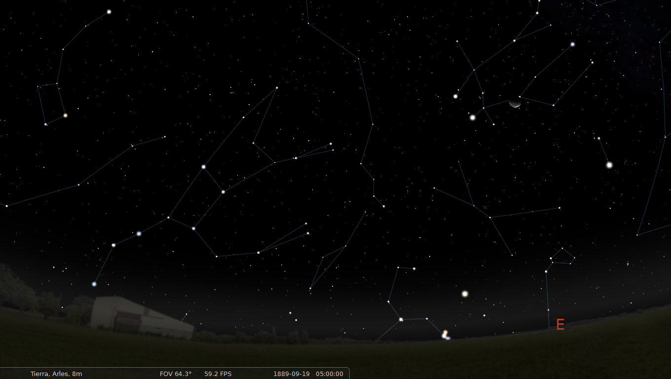 Vista general de Stellarium del cielo del 19 de septiembre de 1889